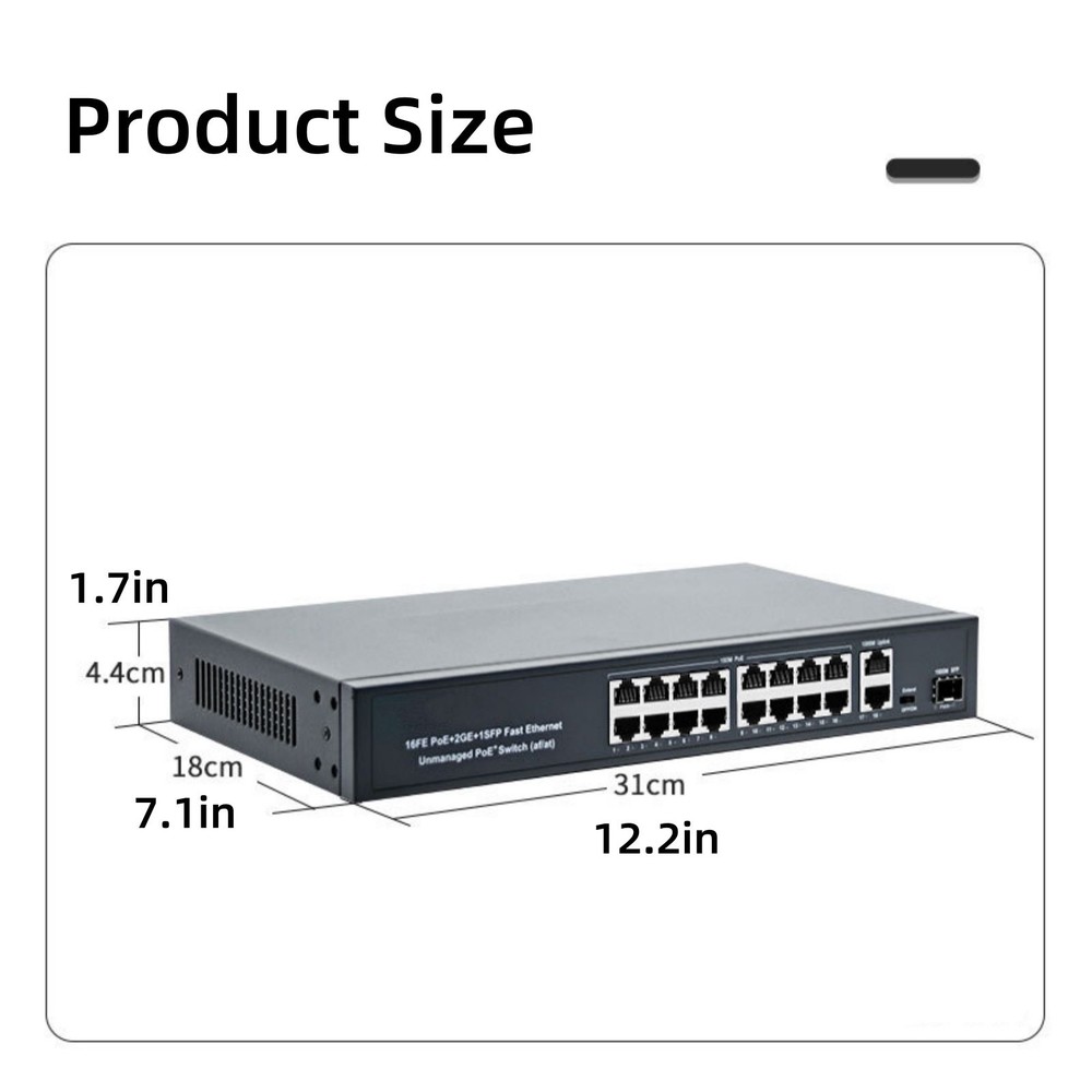 100Mbps 16+2+1 Port POE Switch IEEE802.3af/at Standard Network Camera Accessory