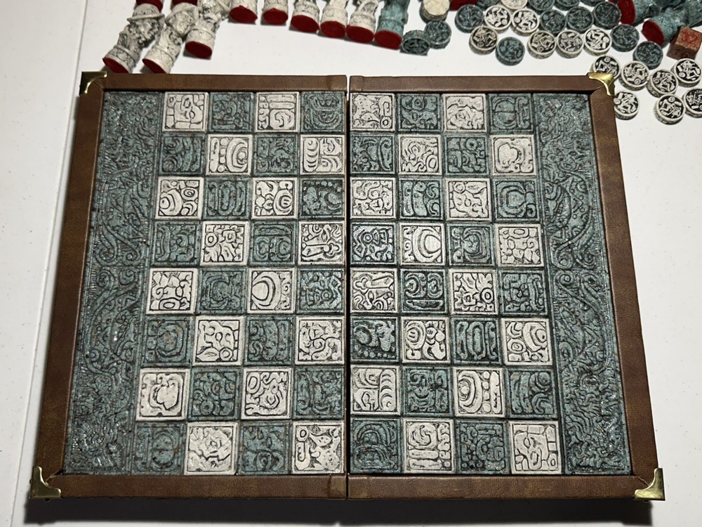Vintage Aztec Vs Conquistadors Stone Resin Folding Chess & Backgammon Set