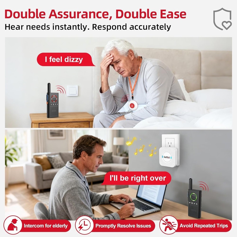Caregiver Pager Wireless Alert Button Home Intercom System Long Range 2 Way R...