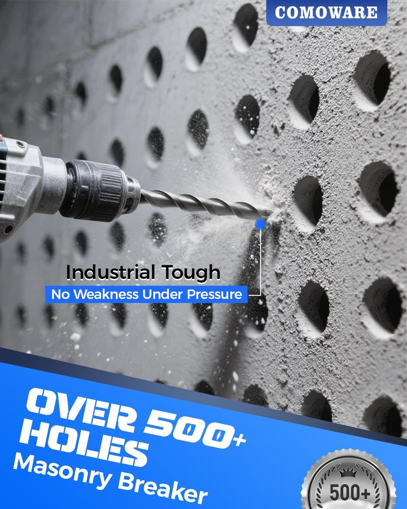 COMOWARE Rotary Hammer Drill Bits Set & Chisels- SDS Plus Concrete 17CS