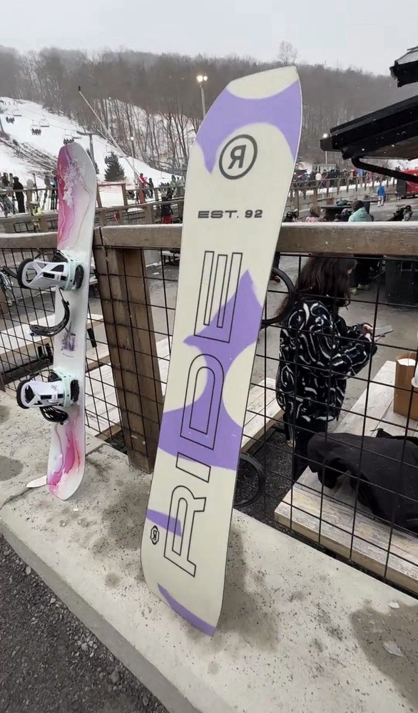RIDE Snowboard EST. 92 White Purple with Bindings Included