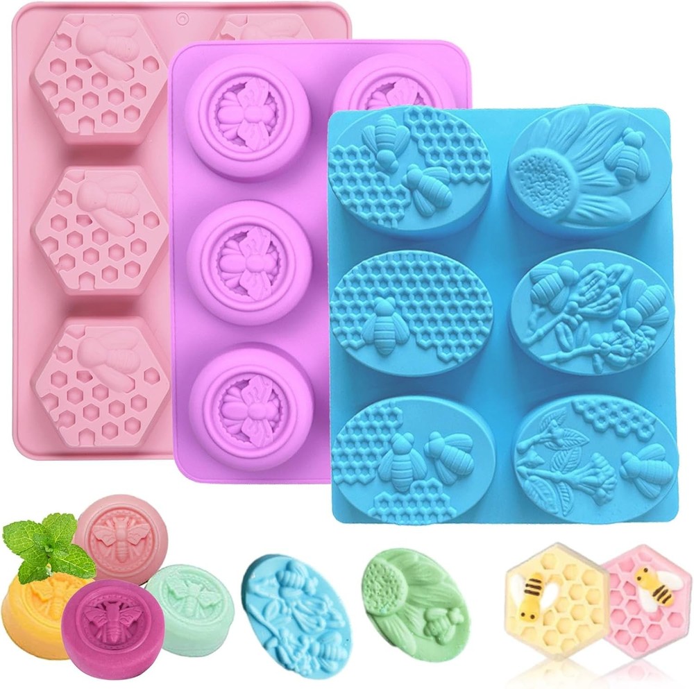 3 Pack Bee Soap Molds,Silicone Molds for Soap Making Great for Handmade Soap