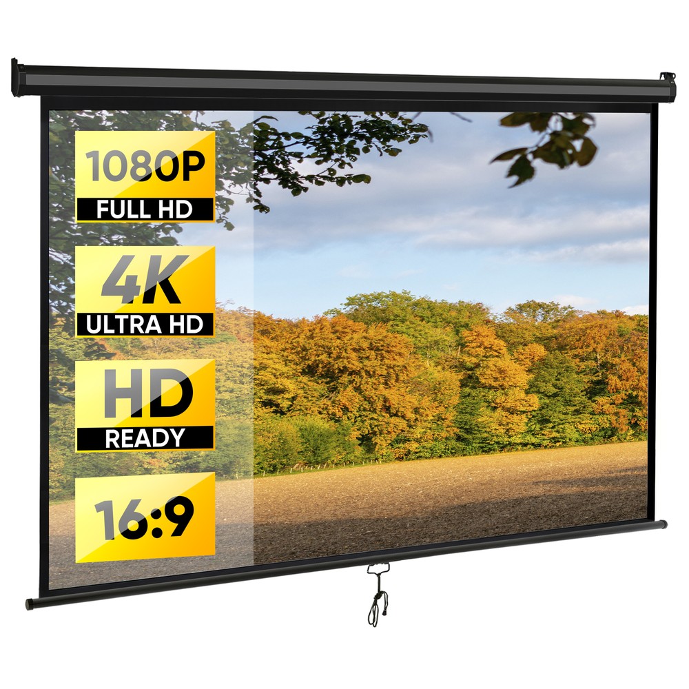 80 inch 16:9 HD Projector Screen Pull Down Projection Screen Home Cinema Black