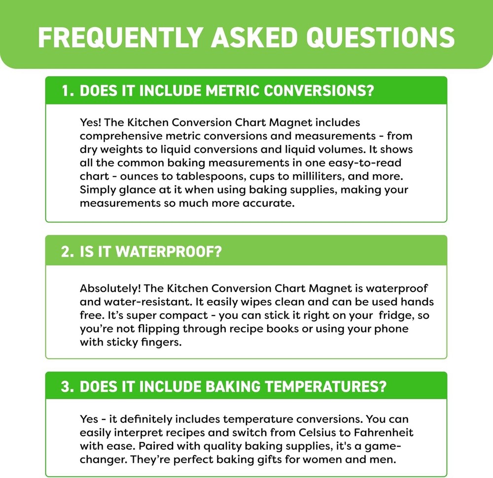 Kitchen Conversion Chart Magnet - 8" x 6", Measurements