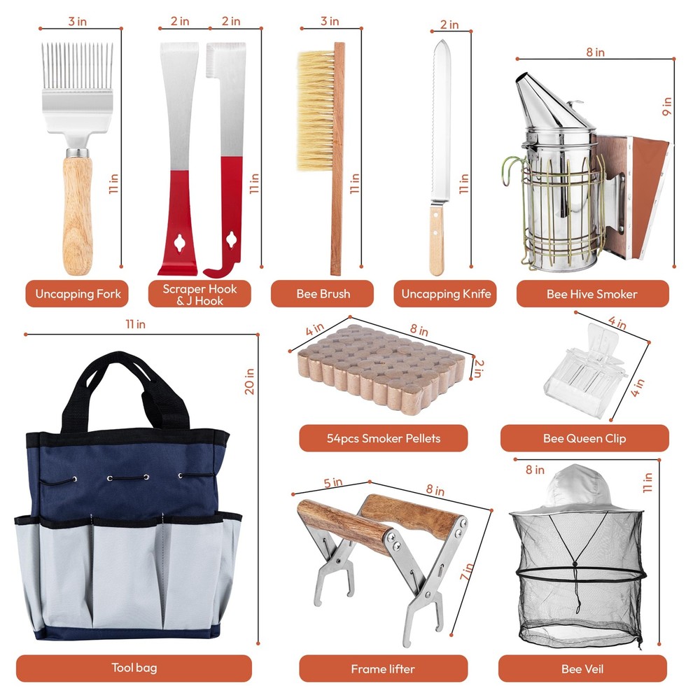 Bee Keeping Starter Kit | 11Piece Beekeeping Supplies Set | Hive Tool & Stain...