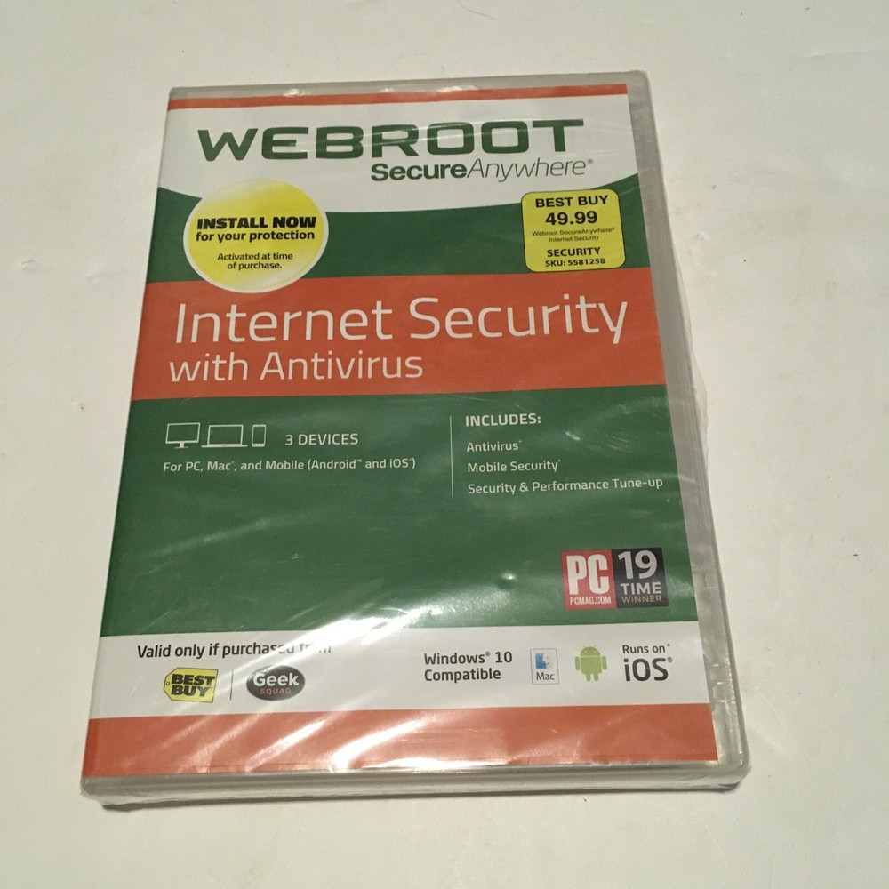 Webroot SecureAnywhere Antivirus Software Internet Security 3-Device - New