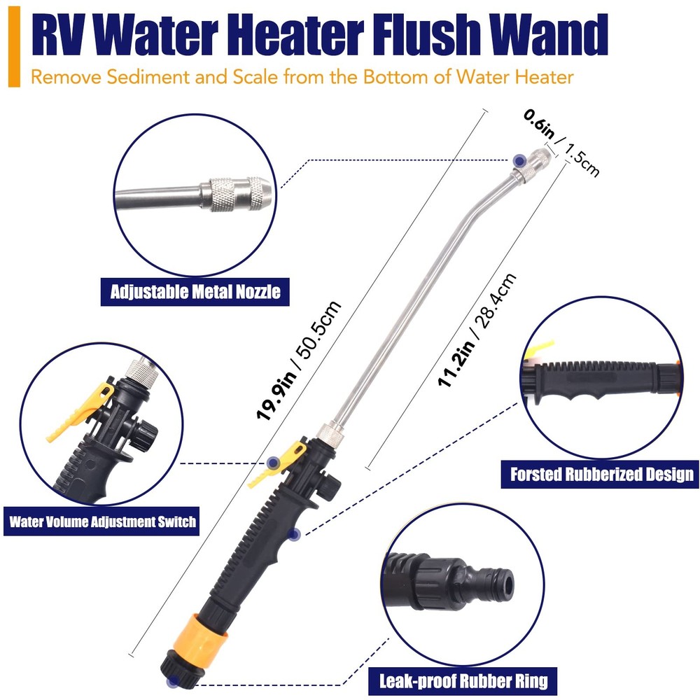 RV Water Heater Flush Wand Metal Tube Tank Rinser for Camper