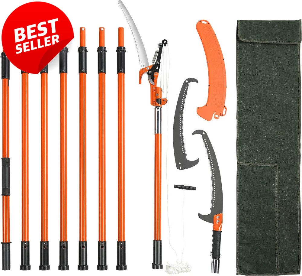Manual Pole Saw 7.3-27ft Extendable Tree Pruner Sharp Blade Fiberglass Handle US