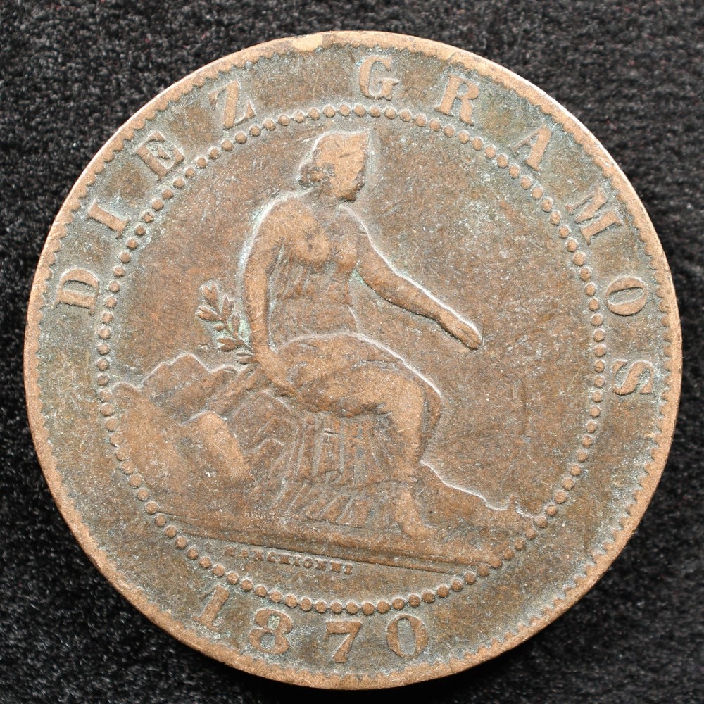 Spain 10 Centimos 1870, Coin, Inv#H367