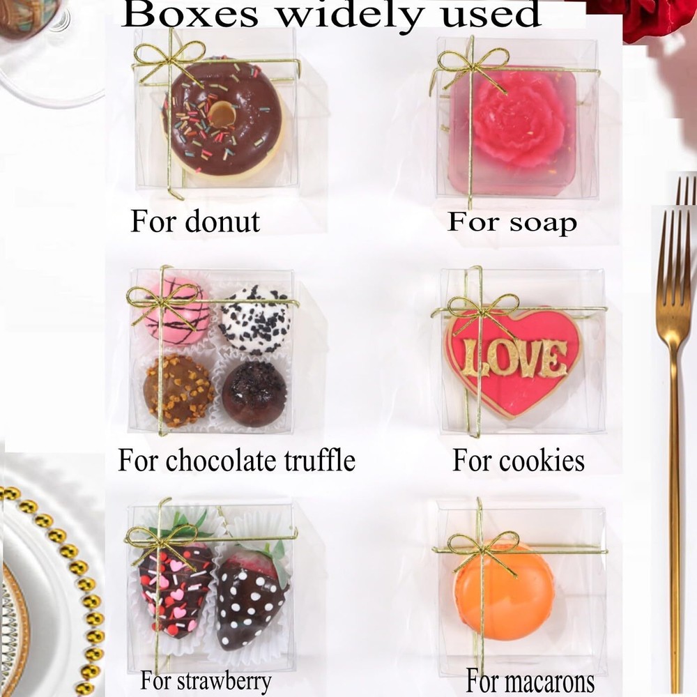3¼"X3¼X1½ 100PCS Clear Chocolate Truffle Boxes for 4Cookie Boxes Soap Boxes D...
