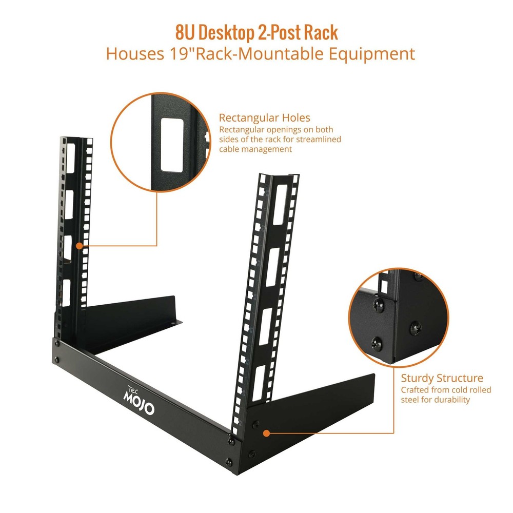 2 Post 8U Desktop Server Rack Small Open Frame Rack for 19in AV/Data/Audio/St...