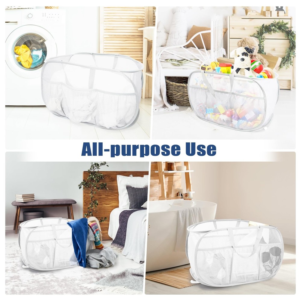 2 Pack Collapsible Laundry Baskets, Upgrade Pop Up Laundry Hamper with Conven...