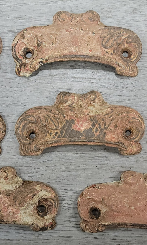 Antique Apothecary Bin Cabinet Drawer Handle Pull Cast Iron Cup Worn Paint 8