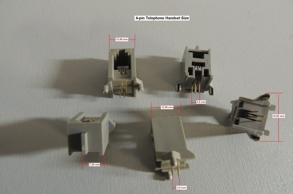 5 pack PCB Solder Side Entry Modular 4P4C Handset size Phone Jacks (RJ22)