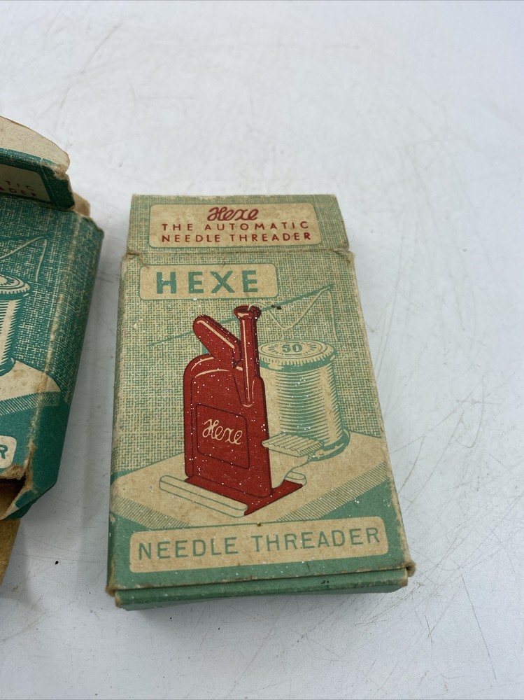 Vintage Plastic Hexe Automatic Needle Threader with Instructions Antique