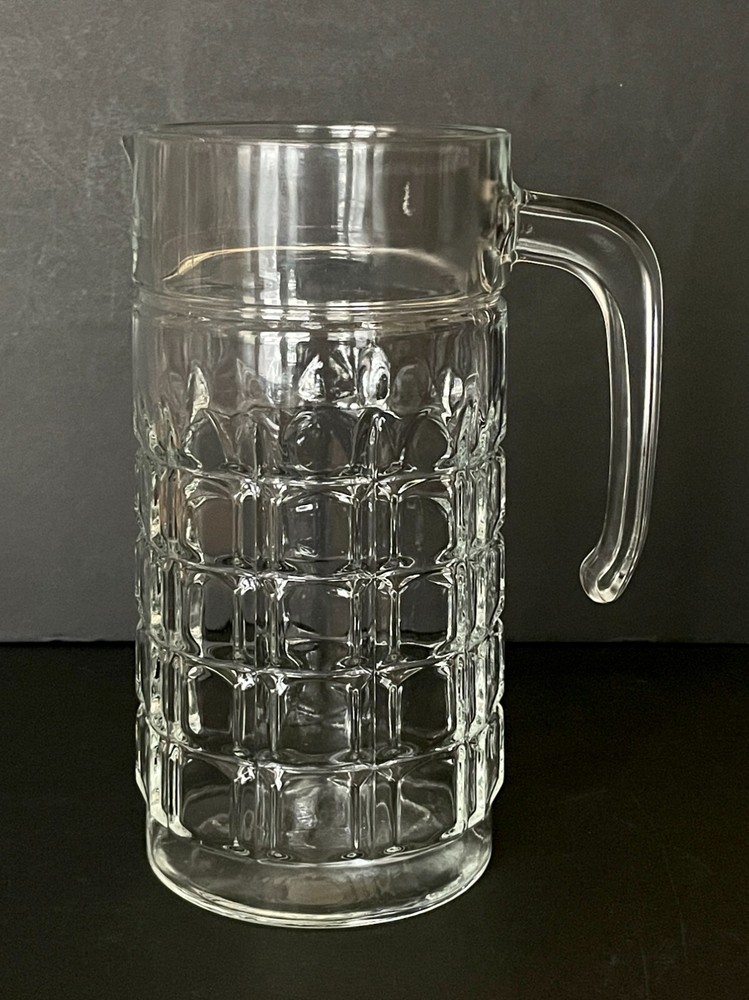 Luminarc Gothique? Cube/Square Pattern Clear Glass Pitcher – Very Nice!