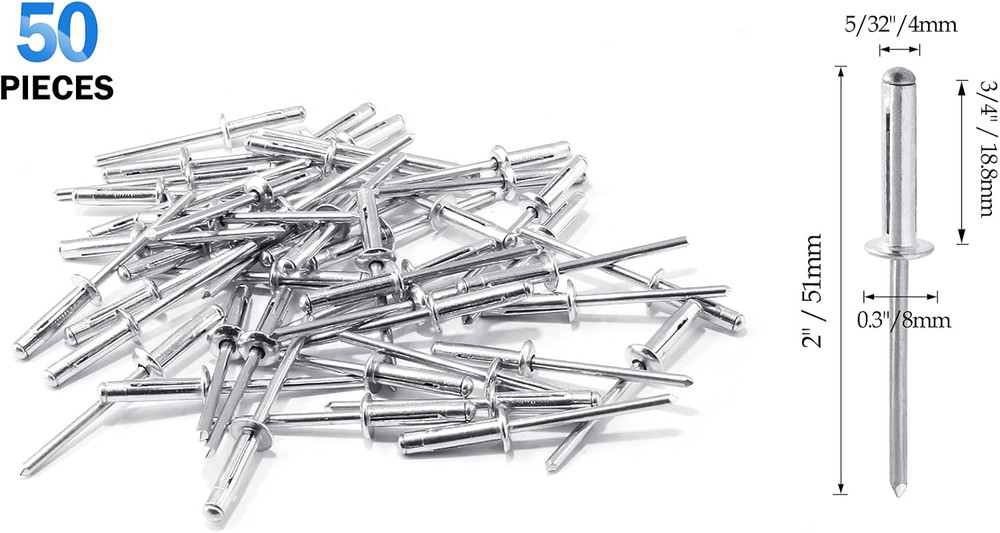 5/32" X 3/4" Trifold Exploding Pop Rivets, Solid Aluminum Tri Grip Rivets Bulb S