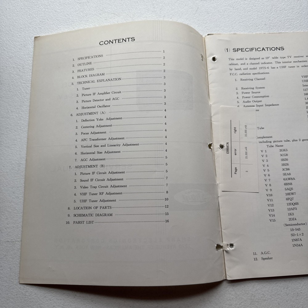 Sharp Television Model 19TS-6(V) Service Manual