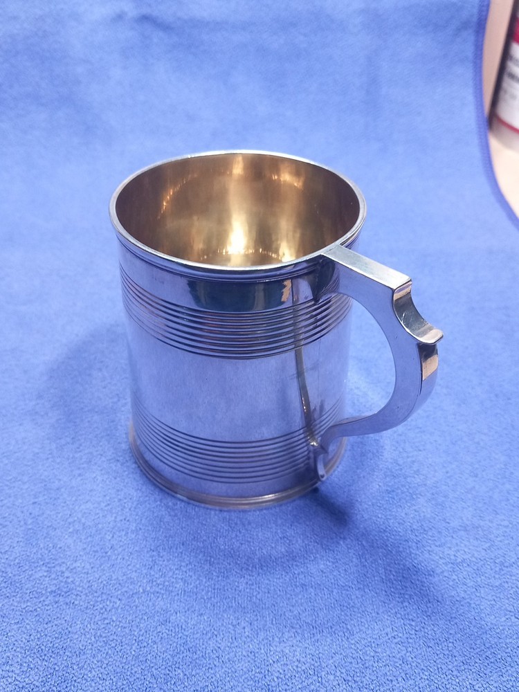 1856 Exeter Sterling Silver Christening Mug Lined Pattern Josiah Williams