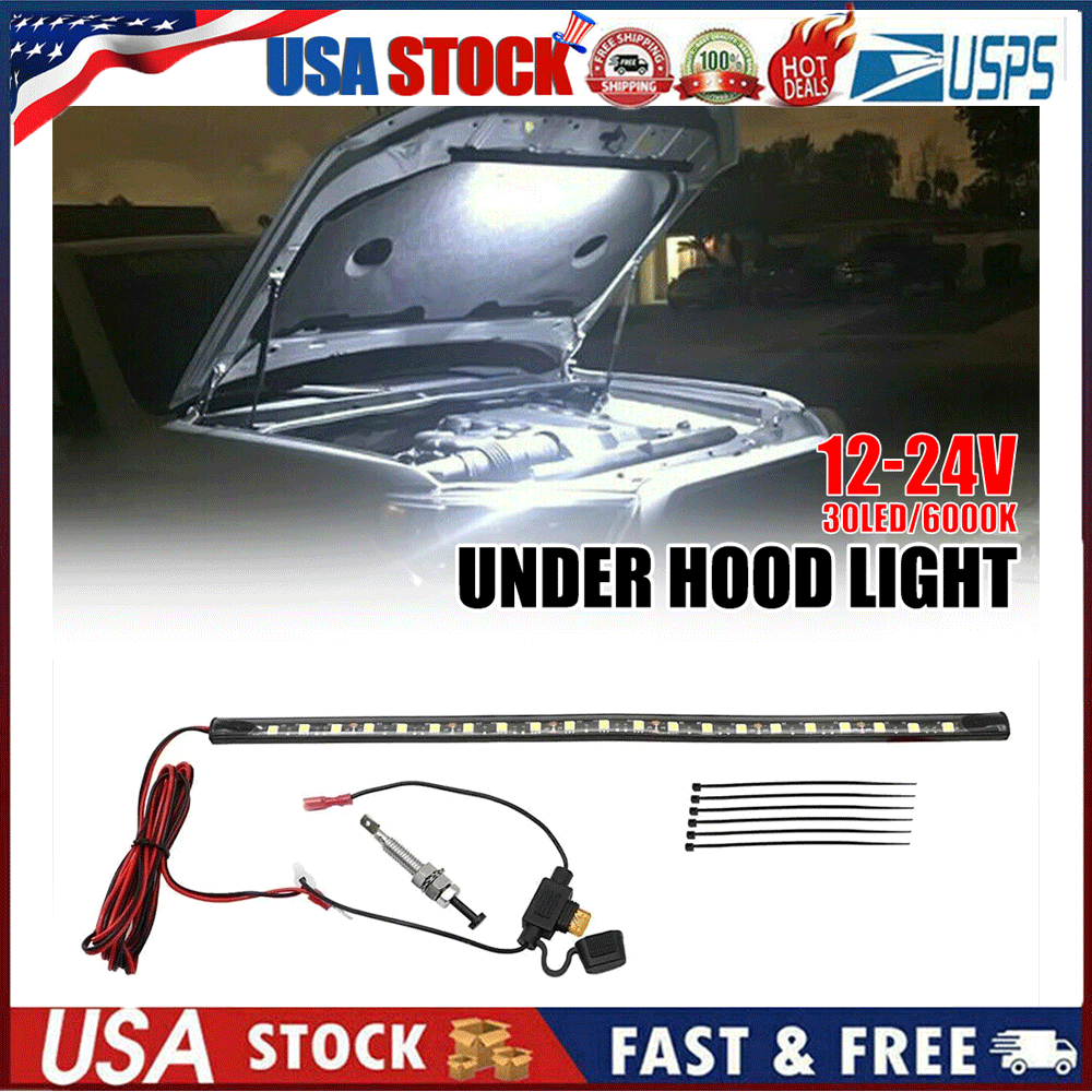 Under Hood LED Light Kit on/off-Automatic-Universal fit Any Vehicle White 1/2Set