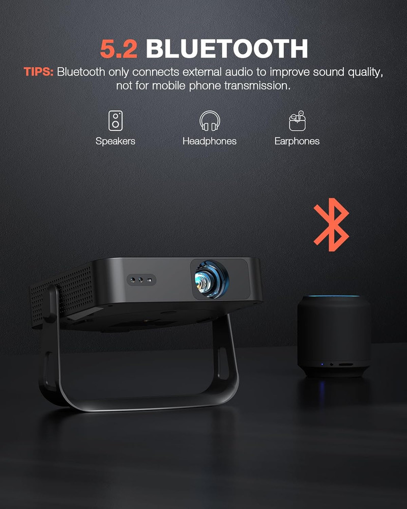 【360°Adjustable Stand & Auto Focus/Keystone】Mini Projector with Wifi and Bluetoo