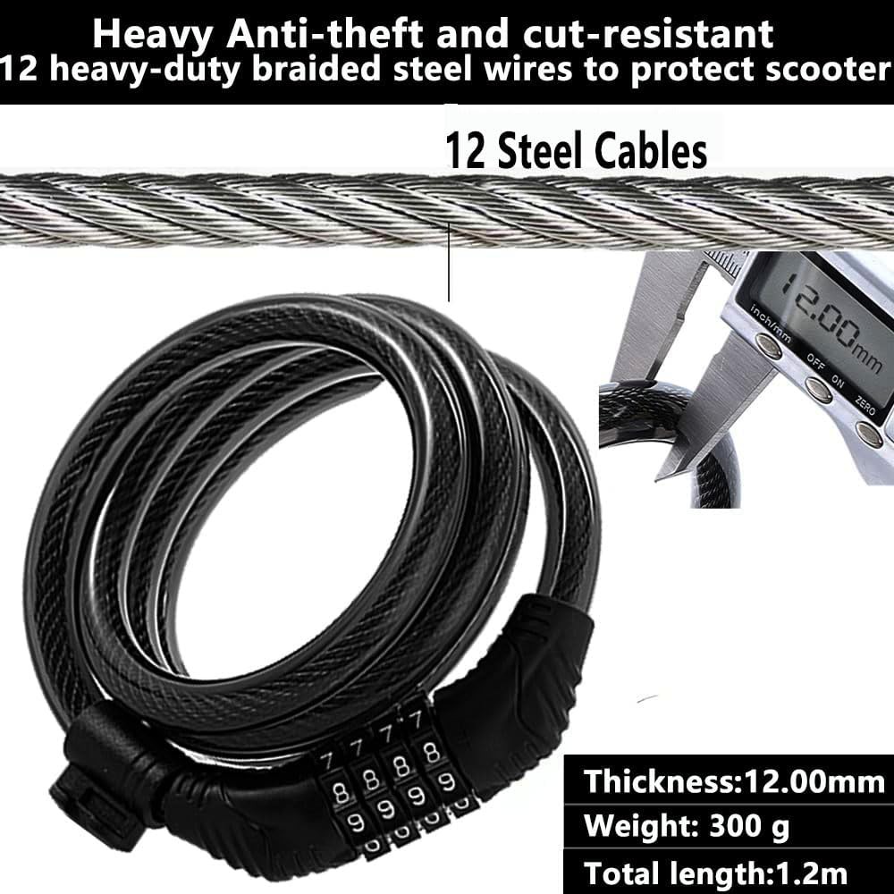 E Scooter Lock, Bike Combination Cable Locks Compatible with Large, Black