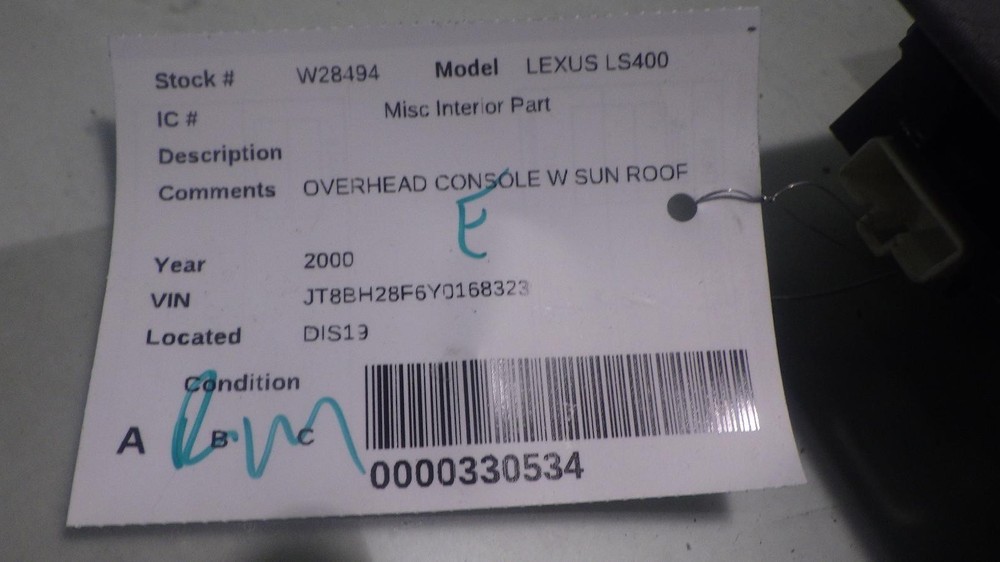 00 LEXUS LS400 OVERHEAD CONSOLE SUNROOF