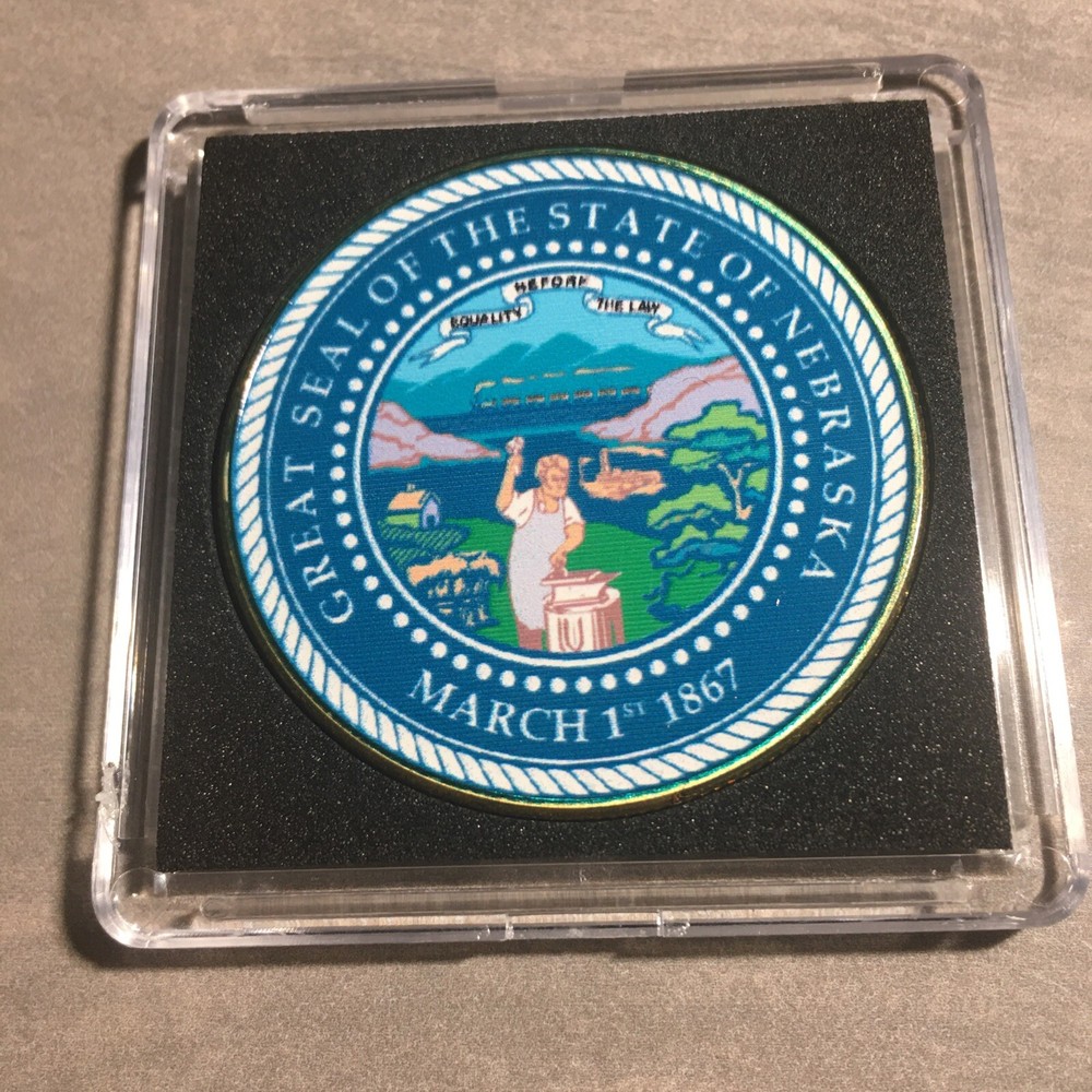 NEBRASKA State 1867 Seal Challenge Coin Colorized USA INCLUDES CASE!