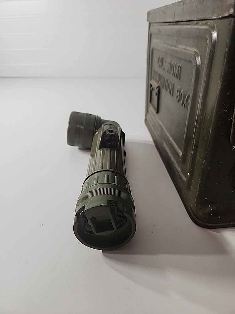 30 Caliber Ammo Box Empty Case With Military Flashlight.