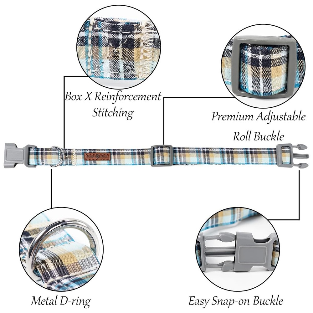 Dog Cat Collar Bowtie Grid Pattern Plastic Buckle Adjustable Small Medium Pet