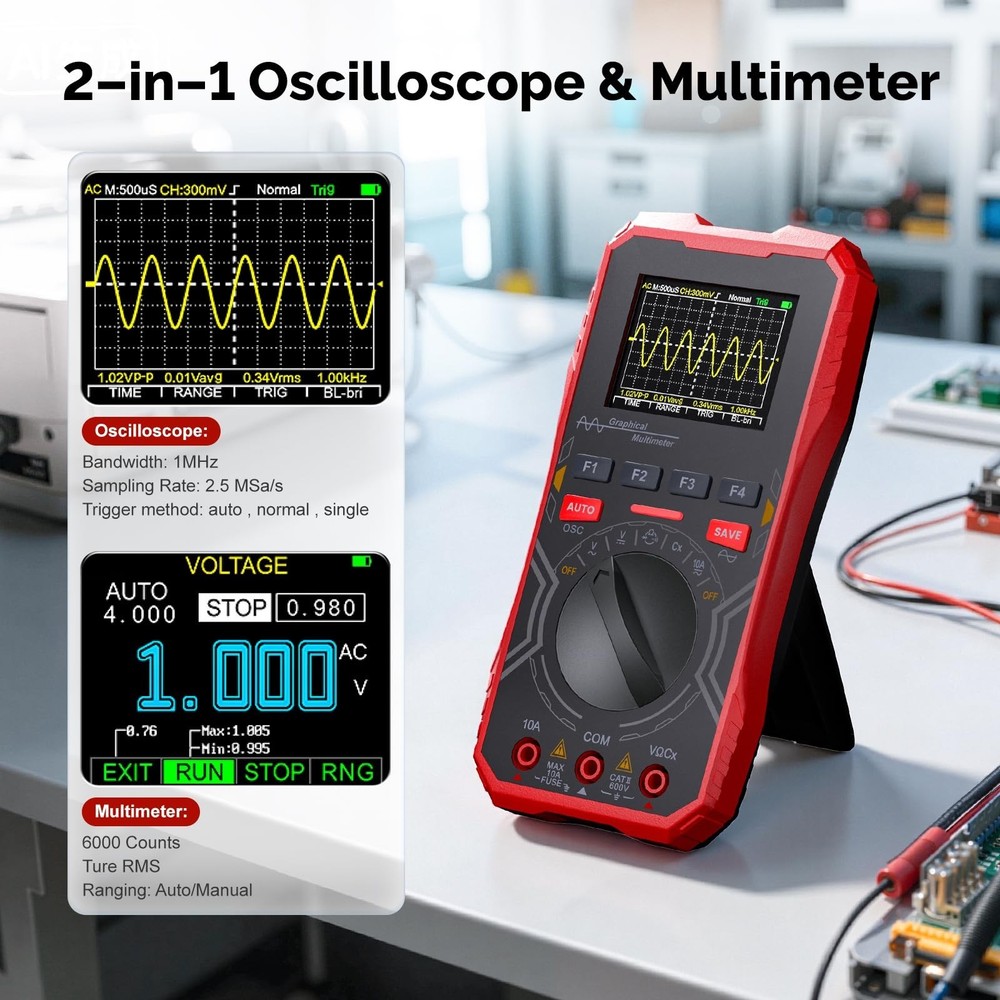 2-in-1 Handheld Oscilloscope Multimeter - 1MHz Bandwidth 2.5MS/s Sampling Rat...