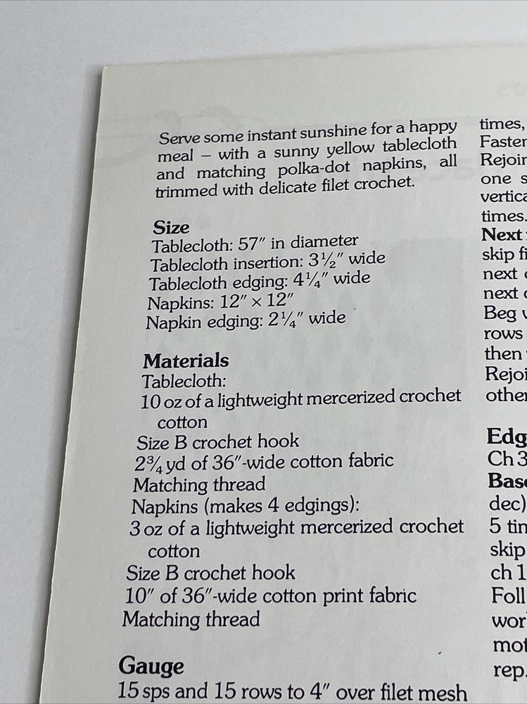 Marshall Cavendish Tablecloth With Lace Trim Crochet Pattern