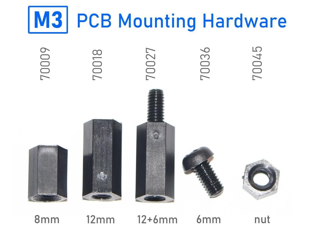 10 pcs. M3 Standoff 12+6mm - Plastic Black