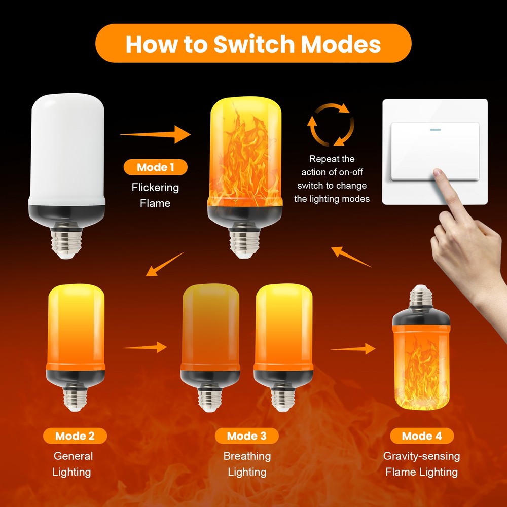 Led Flame Light Bulb, 4 Pack E26 Flickering Light Bulbs Flame Light Bulbs 4 Mode