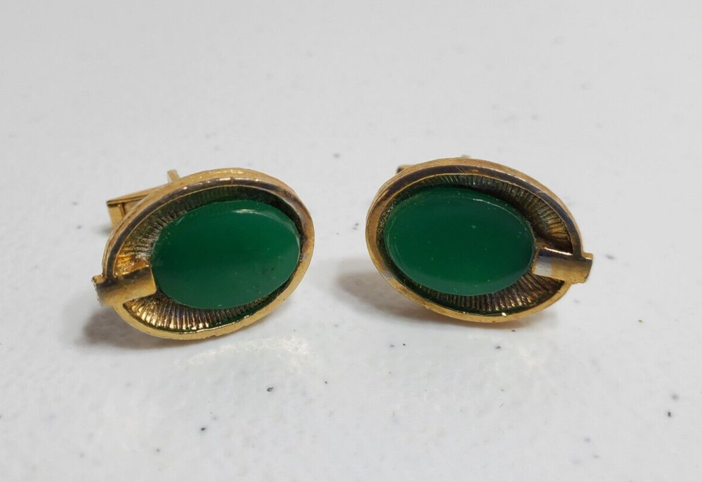 Vintage Green Oval Shape Cufflinks