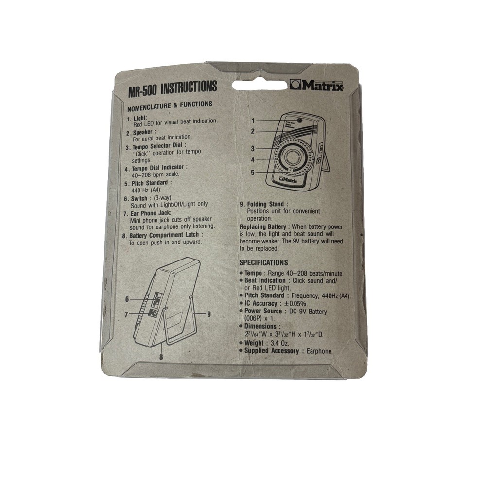 Matrix MR-500 Compact Quartz Metronome with Earphone.