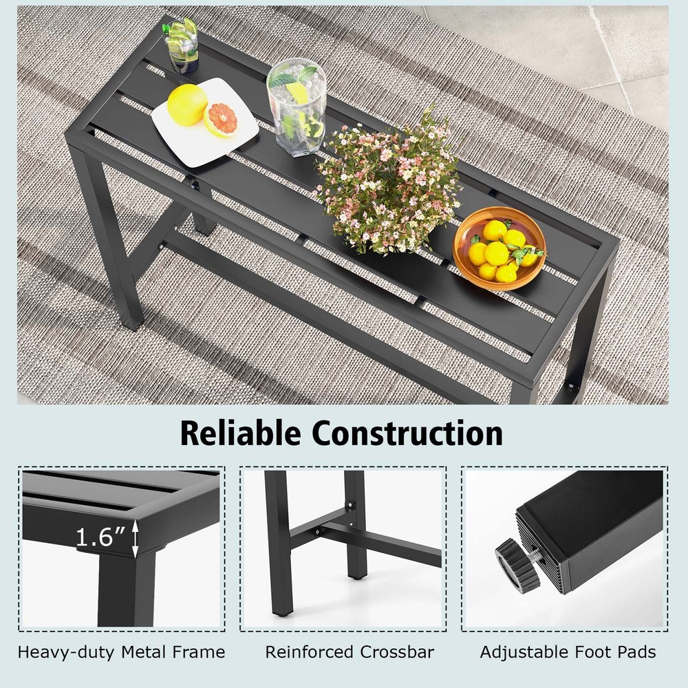 Outdoor Metal Bar Table 48" Patio Rectangular Counter Height Dining Table Black