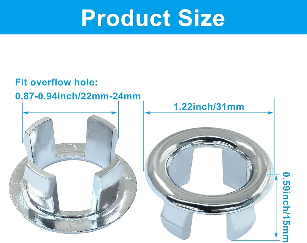 4 Pack Sink Overflow Ring Bathroom, Trim Round Silver