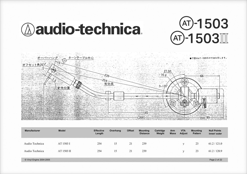 Audio-Technica AT-1503 & AT-1503 II Custom Designed Tonearm Alignment Protractor