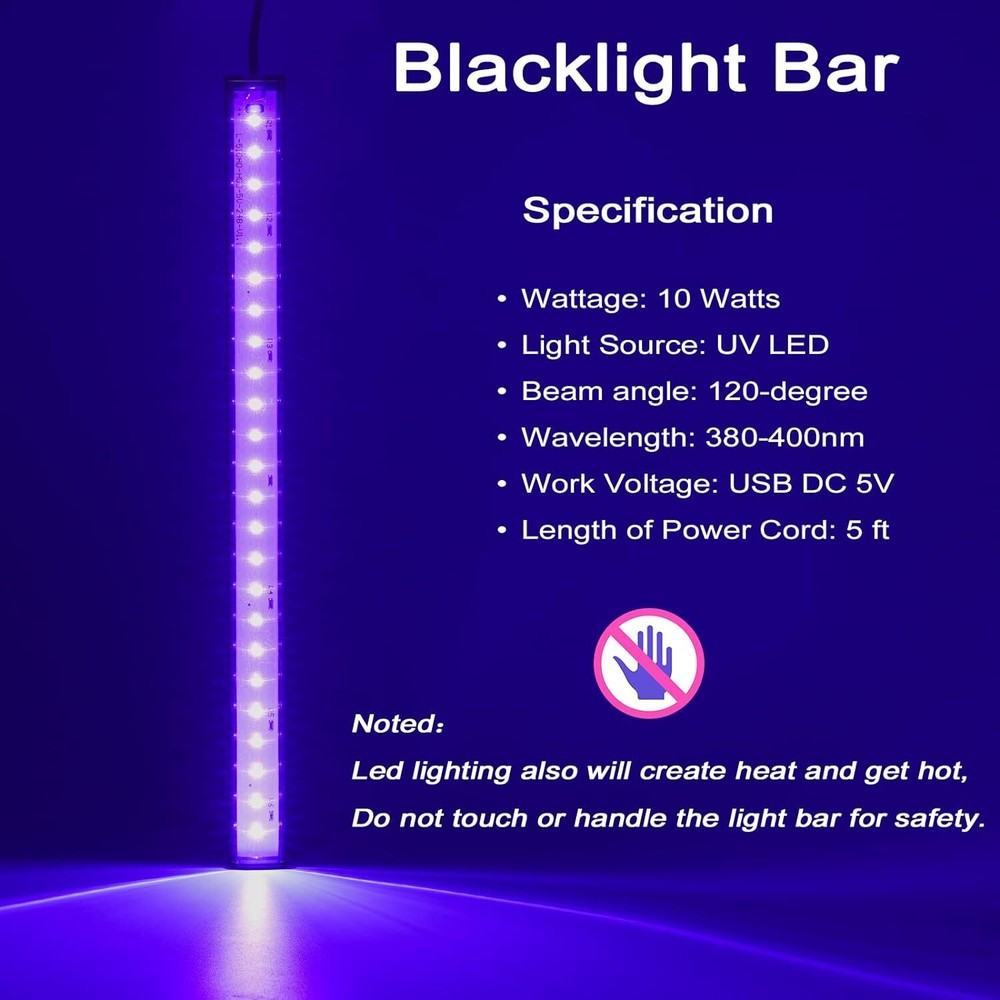 USB Black Light Bar 10W 1Ft Upgraded UV LED Blacklight Strip Lights Small Blac