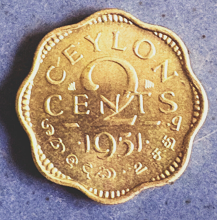 1951 CEYLON 2 Cent scalloped rim