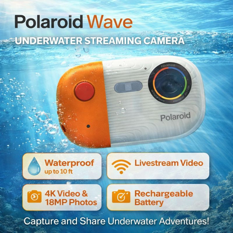Polaroid Wave Underwater Digital Streaming Camera WiFi Waterproof 18MP Open Box