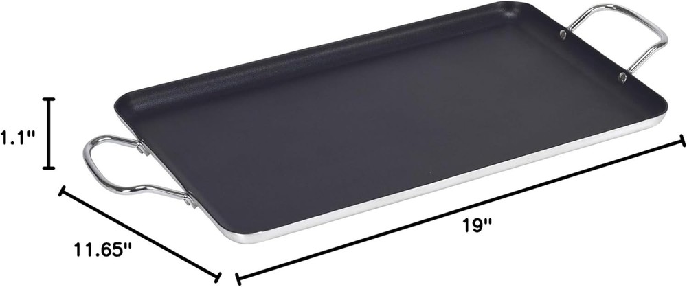 Double Burner Griddle Non-Stick 20-Inch, Black