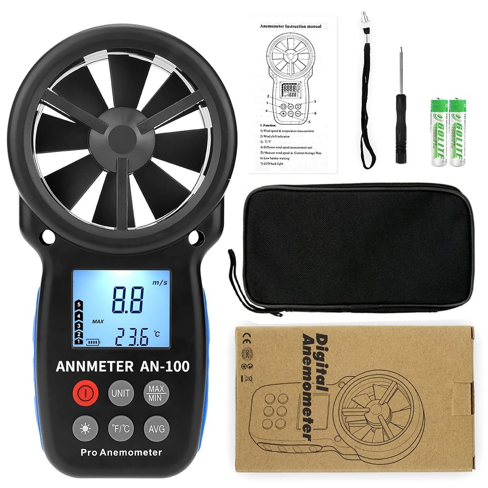 Wind Speed Meter - Air Flow Velocity, Wind Temperature - HVAC CFM Calculation,
