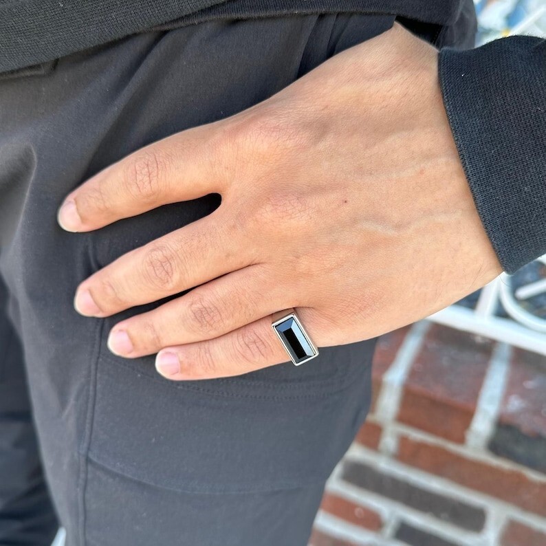 BLACK ONYX GEMSTONE RING, 925 STERLING SILVER, DESIGNER RING FOR MEN'S