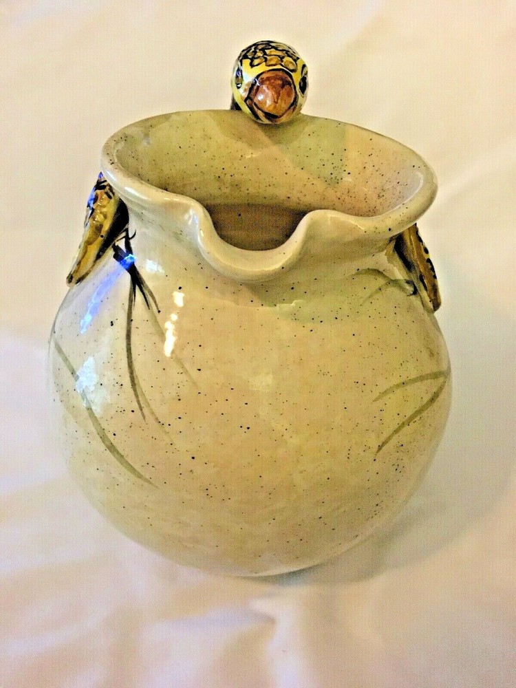 HAND CRAFTED POTTERY DECOR PITCHER W/TURTLE HANDLE~SAC B.CASATI