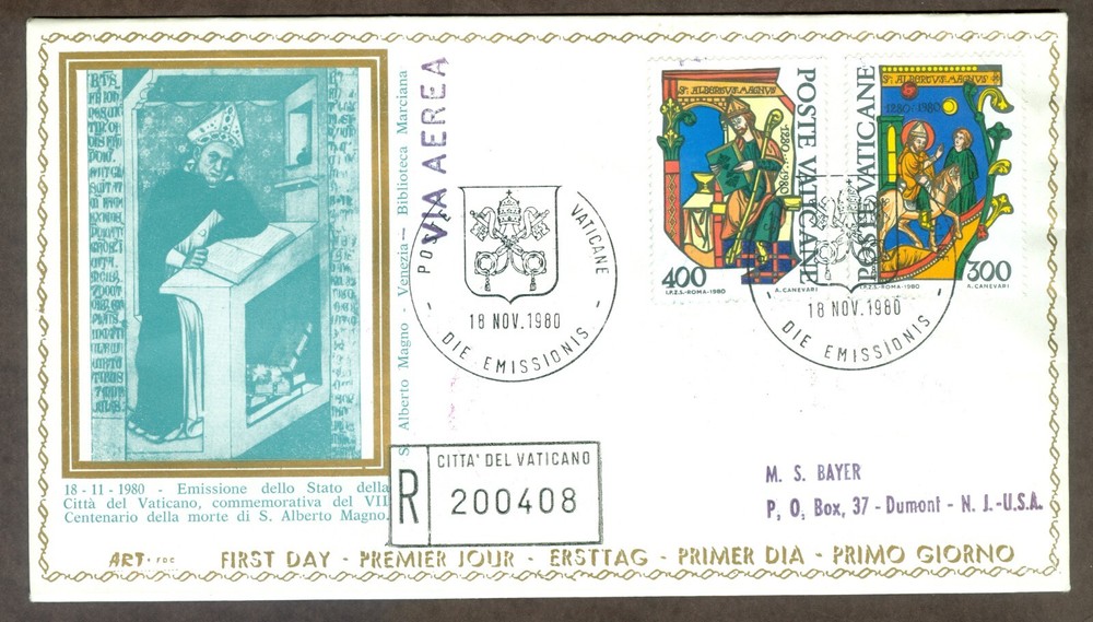 Vatican City Sc# 677-8: St. Albert Magnus on Registered FDC