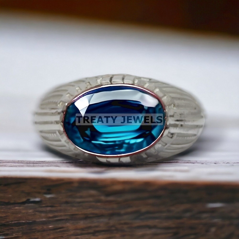 Alexandrite Oval Cut Gemstone With 14K Solid White Gold Ring For Men's #44