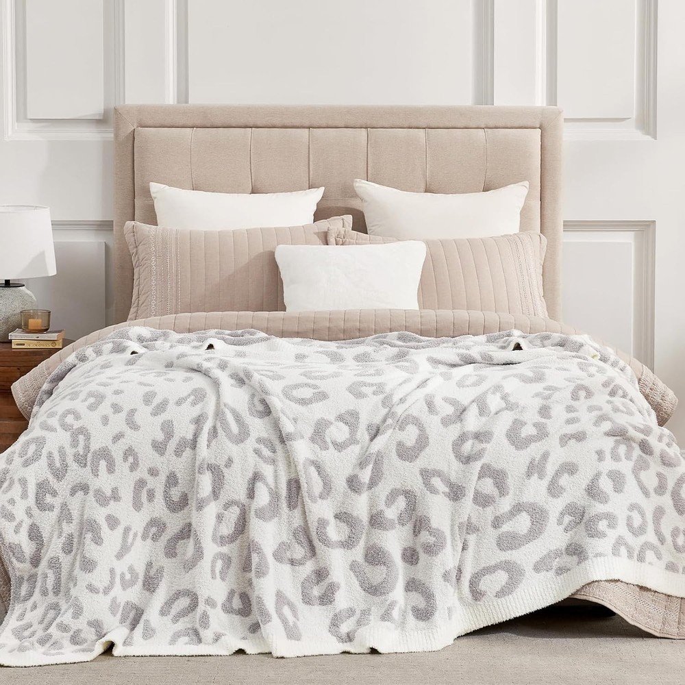 Leopard Queen Size Grey Microfiber Fluffy Warm Cozy Fuzzy Soft Blanket