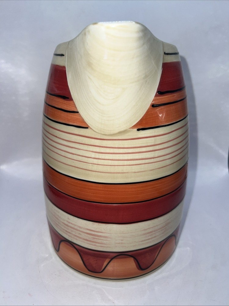 PFALTZGRAFF Hot Salsa Pitcher Dinnerware Stoneware Stripes Orange Red 80 Oz